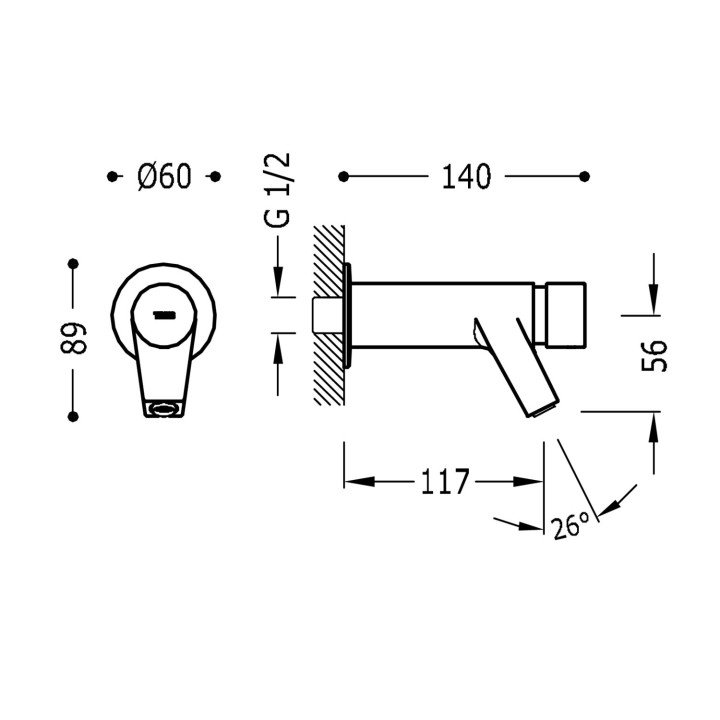 Bateria czasowa naścienna 1-drożna umywalkowa, Tres Colectividades - Chrom