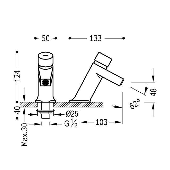 Bateria czasowa 1-drożna umywalkowa, Tres Colectividades - Chrom