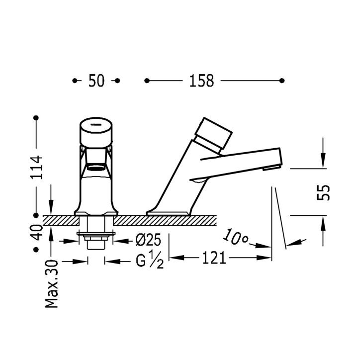 Bateria czasowa 1-drożna umywalkowa, Tres Colectividades - Chrom