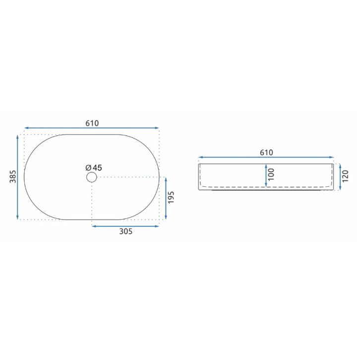 Umywalka nablatowa 60 cm, owalna, Rea Nadia - Biały