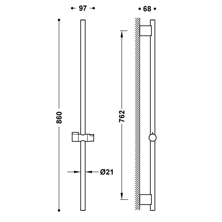 Drążek przesuwny prysznicowy, Tres Complementos Ducha - Chrom