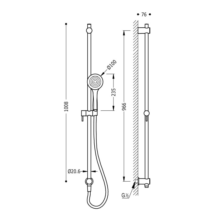 Zestaw drążek prysznicowy z przyłączem w ścianie, Tres Complementos Ducha - Chrom