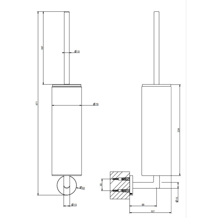 Uchwyt na szczotkę toaletową do montażu na ścianie, Gessi Tondo Accessories - 708 Copper Brushed PVD  