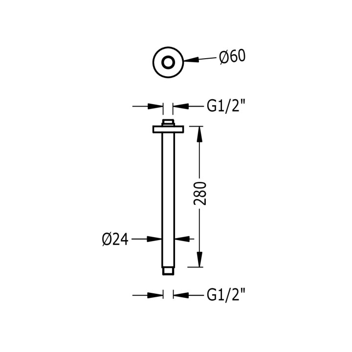 Ramię sufitowe 28 cm, Tres Complementos Ducha - Czerń Matowa