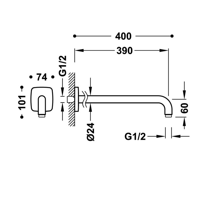 Ramię naścienne 39 cm, Tres Complementos Ducha - Chrom