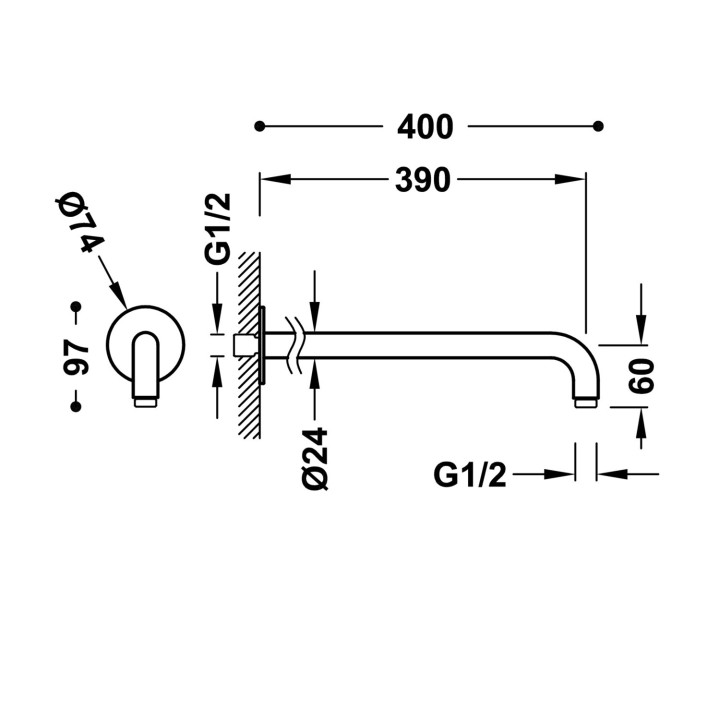 Ramię naścienne 39 cm, Tres Complementos Ducha - Chrom
