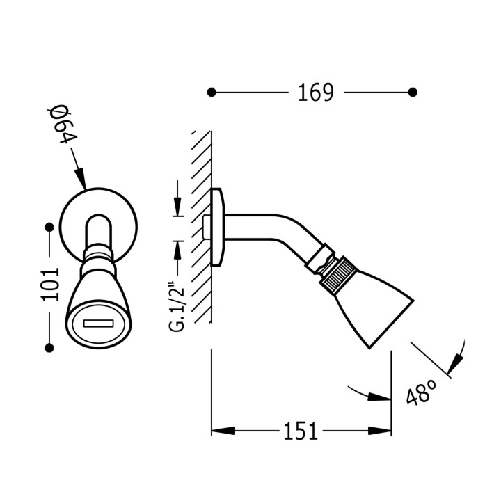 Ramię naścienne z obrotową deszczownicą Ø 54 mm, Tres Complementos Ducha - Chrom