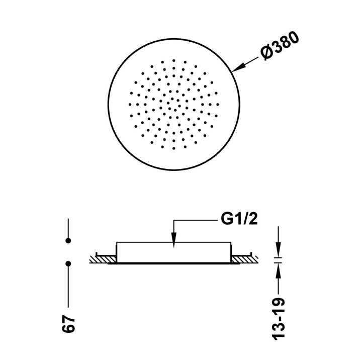 Deszczownica podtynkowa sufitowa Ø 38 cm, Tres Complementos Ducha - Czerń Matowa