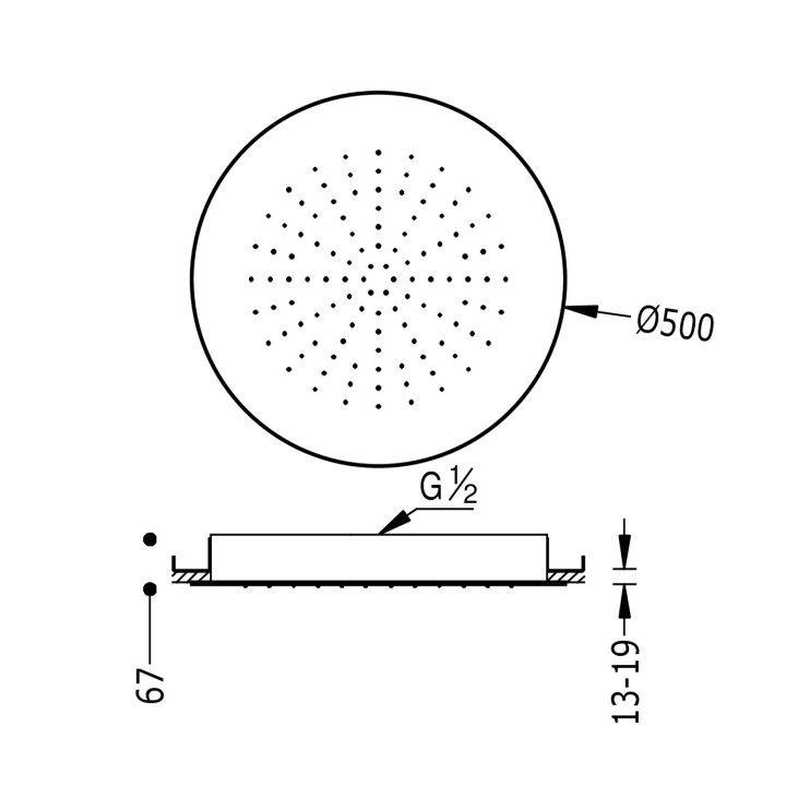 Deszczownica podtynkowa sufitowa Ø 50 cm, Tres Complementos Ducha - Stal