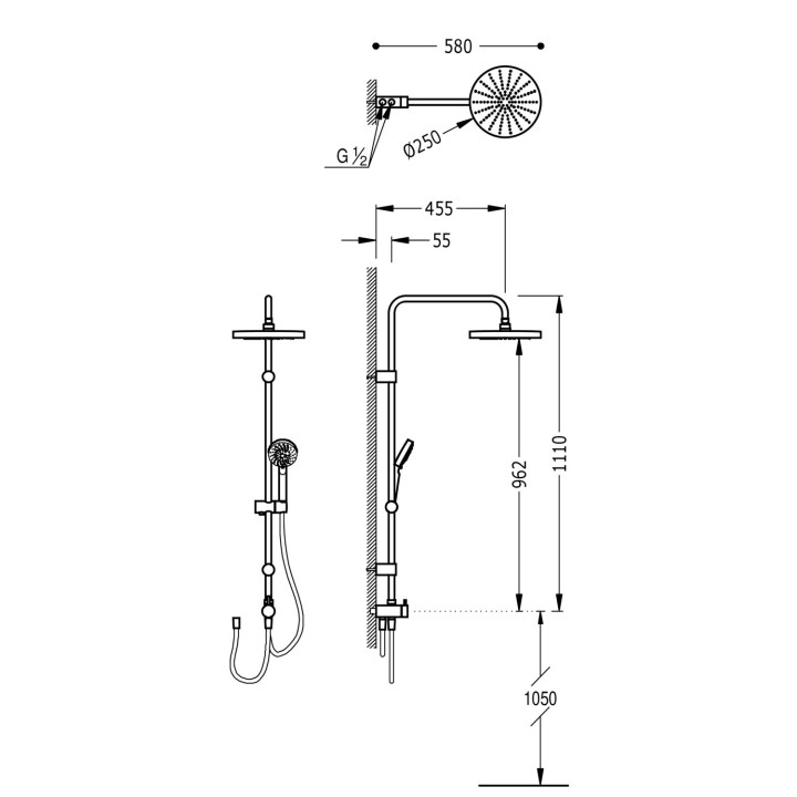 Zestaw prysznicowy przystosowany do każdej baterii, Tres Complementos Ducha - Chrom