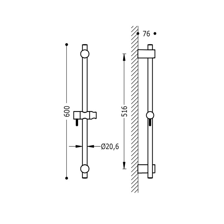 Drążek przesuwny prysznicowy, Tres Complementos Ducha - Chrom