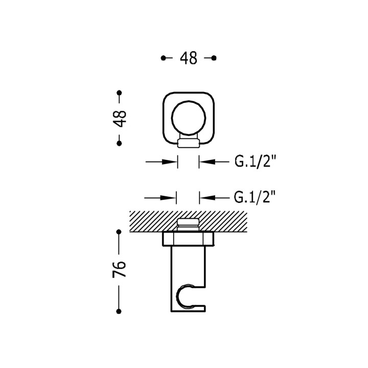 Podstawa stała z przyłączem wody do słuchawki prysznicowej z wężem, Tres Complementos Ducha - Czerń Matowa