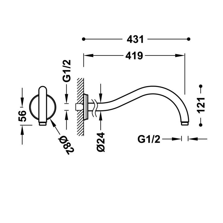 Ramię naścienne 41.9 cm, Tres Complementos Ducha - Mosiądz Antyczny