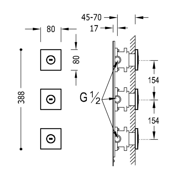 3 podtynkowe obrotowe dysze z hydromasażem, Tres Complementos Ducha - Chrom