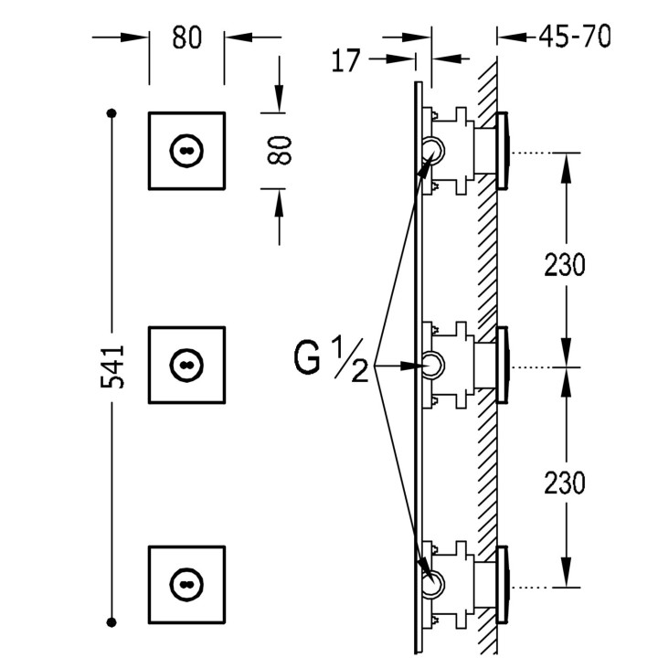3 podtynkowe obrotowe dysze z hydromasażem, Tres Complementos Ducha - Chrom