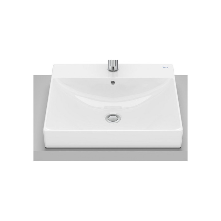 Umywalka blatowa Roca 50 cm, prostokątna bez otworu na baterię, FINECERAMIC  - Biała