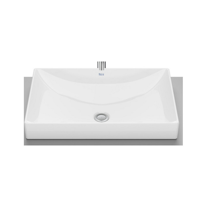 Umywalka nablatowa Roca 50 cm, prostokątna, z otworem na baterię, FINECERAMIC  - Biała