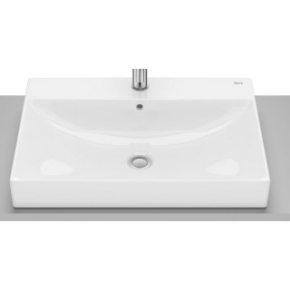 Umywalka blatowa Roca 60 cm, prostokątna, bez otworu na baterię, FINECERAMIC  - Biała