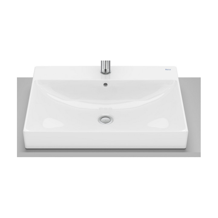 Umywalka blatowa Roca 60 cm, prostokątna, bez otworu na baterię, FINECERAMIC  - Biała