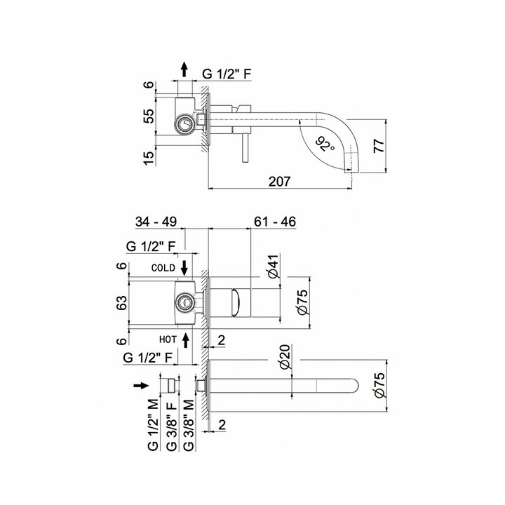 Bateria umywalkowa Vema Tiber Steel, podtynkowa, 2-otworowa, wylewka 208mm, bez korka, stal nierdzewna inox