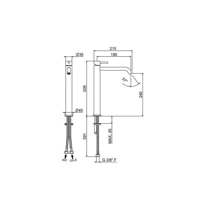 Bateria umywalkowa Vema Otago, stojąca, wylewka 128mm, bez korka, brushed gold