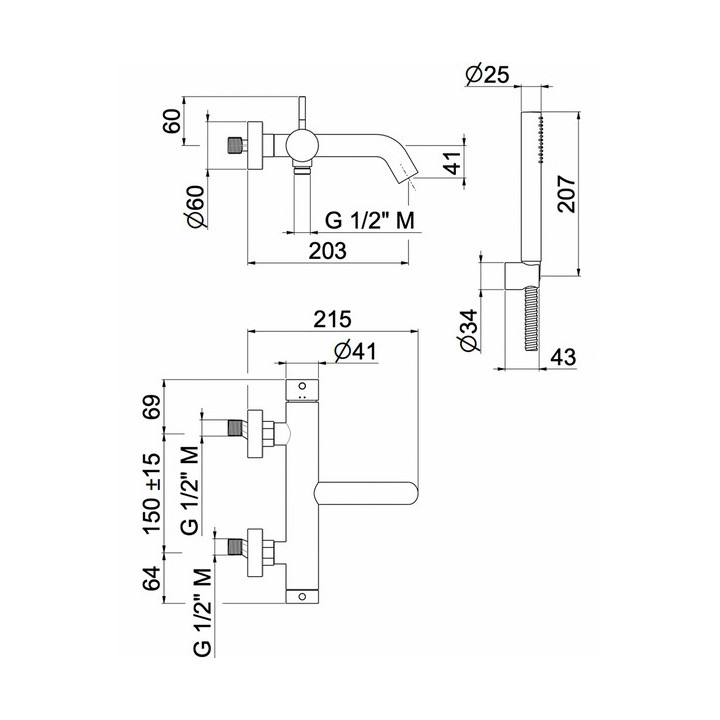 Bateria bidetowa Vema Otago, stojąca, wylewka 110mm, z korkiem automatycznym, brushed gold