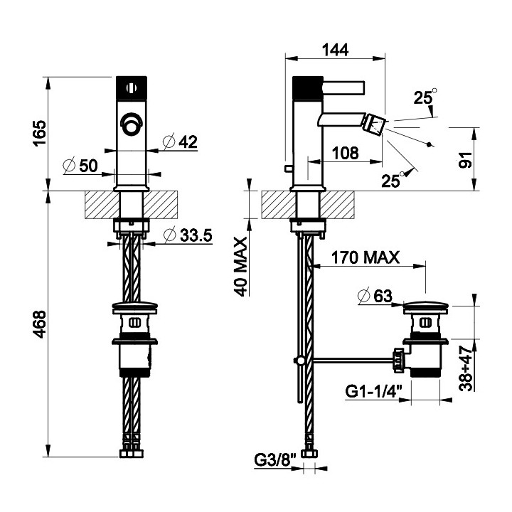 Bateria umywalkowa Gessi Inciso, stojąca, wysokość 337mm, korek automatyczny, chrom
