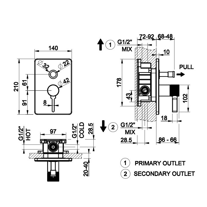 Bateria natryskowa Gessi Inciso Shower, podtynkowa, 1 wyjście wody, element natynkowy, chrom
