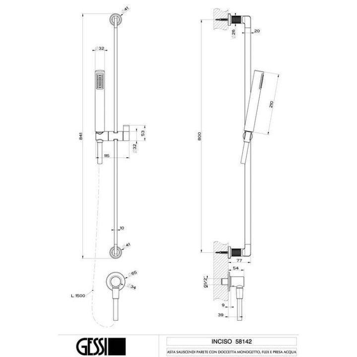 Drążek prysznicowy Gessi Anello, z słuchawką 1-funkcyjną, wężem i przyłączem kątowym - Copper Brushed PVD