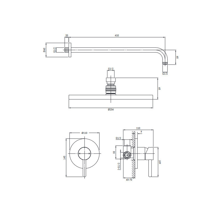 Termostatyczny system prysznicowy natynkowy, Omnires Armance - Mosiądz szczotkowany
