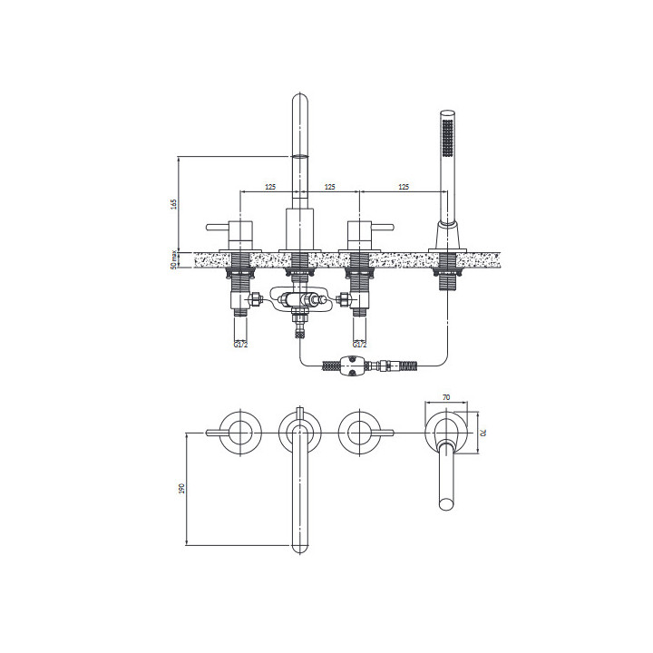 Bateria wannowa z zestawem prysznicowym , Omnires Y - chrom
