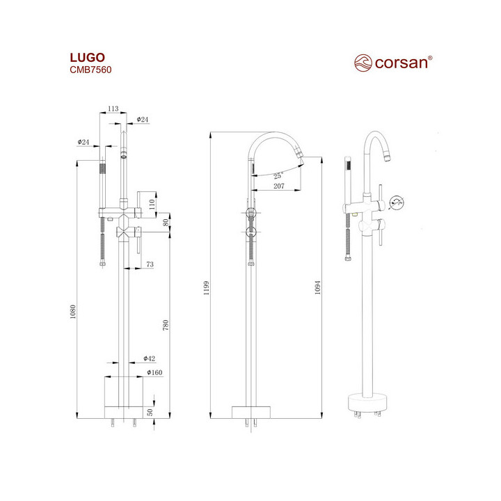 Bateria wannowo prysznicowa Corsan Lugo złota z wylewką