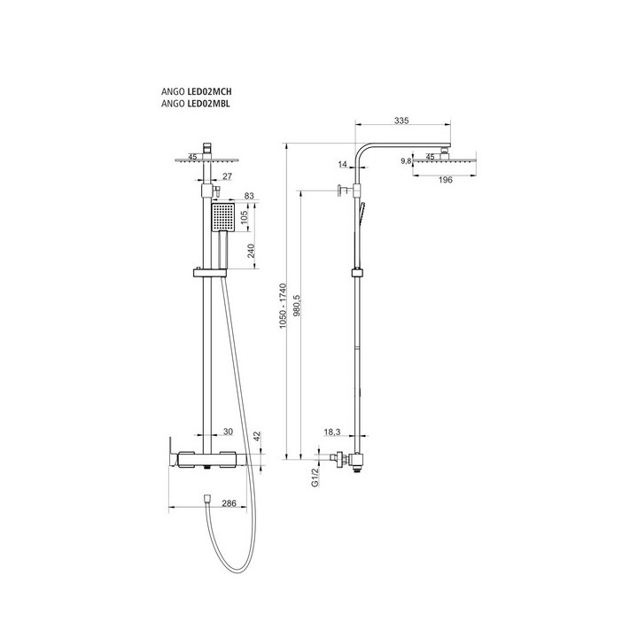Zestaw prysznicowy Corsan Ango,deszczownica LED, obrotowa wylewka, czarny