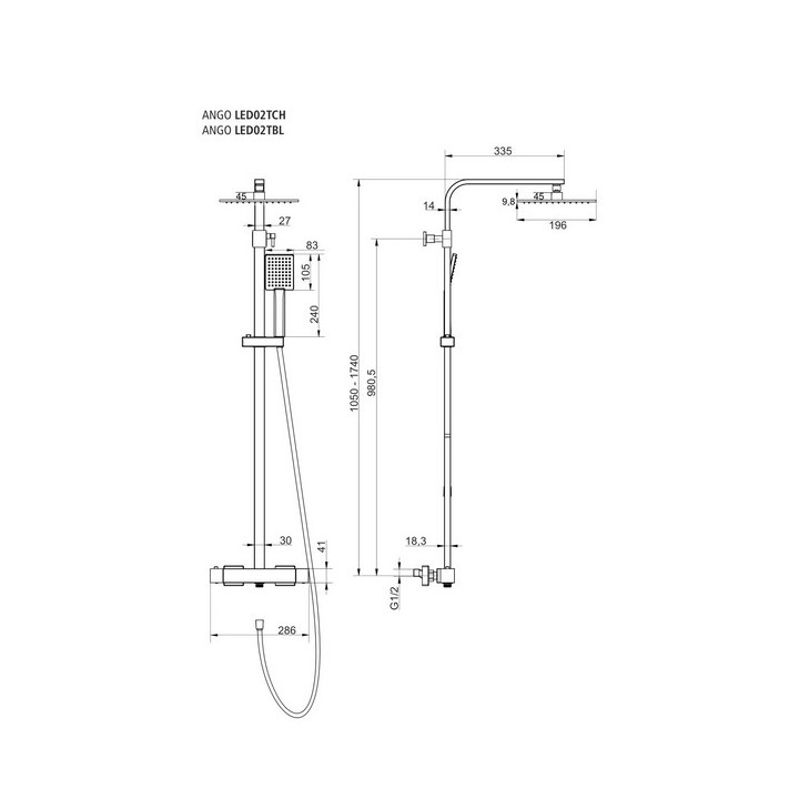 Zestaw prysznicowy z termostatem Corsan Ango,deszczownica LED, czarny