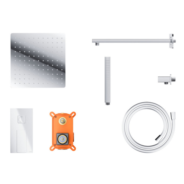 Zestaw prysznicowy z baterią i słuchawką Corsan Ango,deszczownica 25cm, czarny