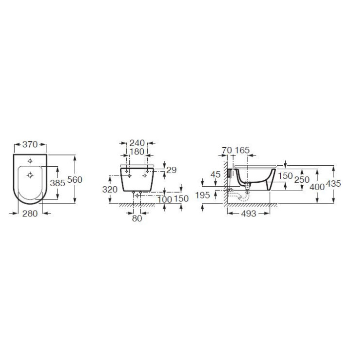 Bidet wiszący Roca Inspira Round 370x560x250mm biały- sanitbuy.pl