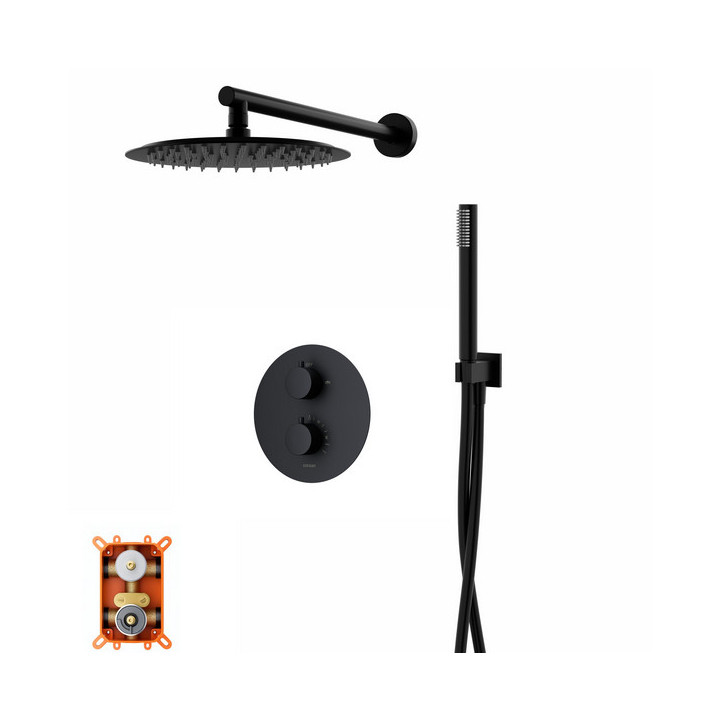 Zestaw prysznicowy z baterią podtynkową i prysznicem Corsan Ango,deszczownica okrągła śr. 25cm, czarny