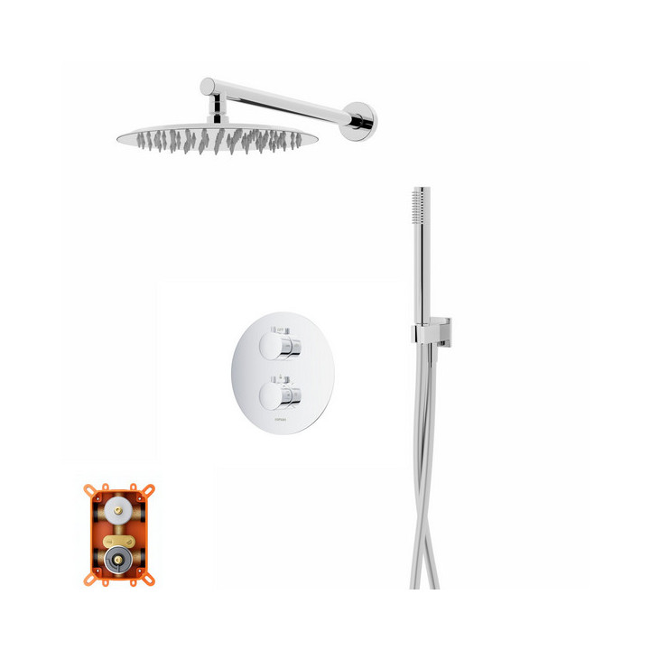 Zestaw prysznicowy z baterią podtynkową i prysznicem Corsan Ango,deszczownica okrągła śr. 25cm, chrom