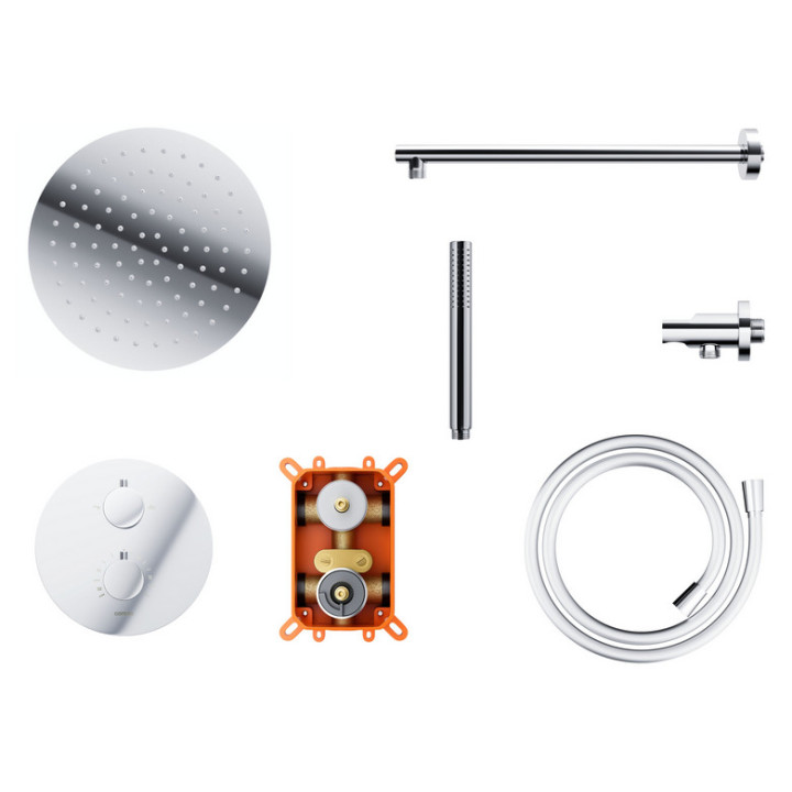 Zestaw prysznicowy z baterią podtynkową i prysznicem Corsan Ango,deszczownica okrągła śr. 25cm, chrom