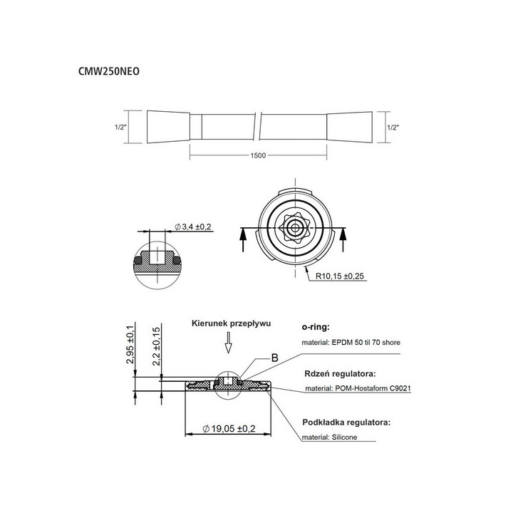 Wąż prysznicowyz O-ringiem i regulatorem przepływu wody Corsan 150 cm, czarny