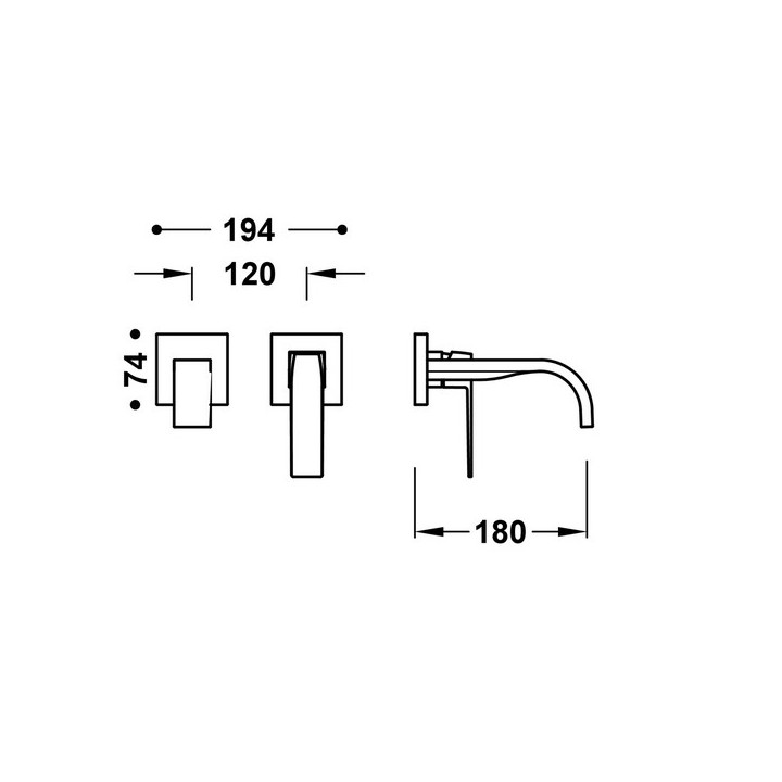 Element naścienny do podtynkowego korpusu baterii umywalkowe TRES Slim Exclusive, wylewka 180mm,  złoto