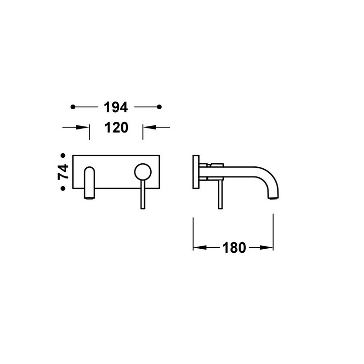 Element naścienny do podtynkowego korpusu baterii umywalkowe TRES STUDY, wylewka 180mm,  biel matowa