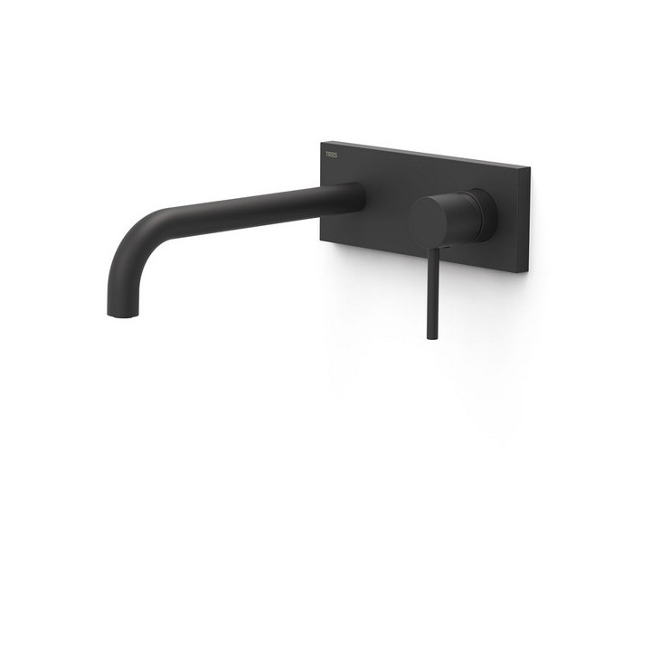 Element naścienny do podtynkowego korpusu baterii umywalkowe TRES STUDY, wylewka 180mm,  czerń matowa