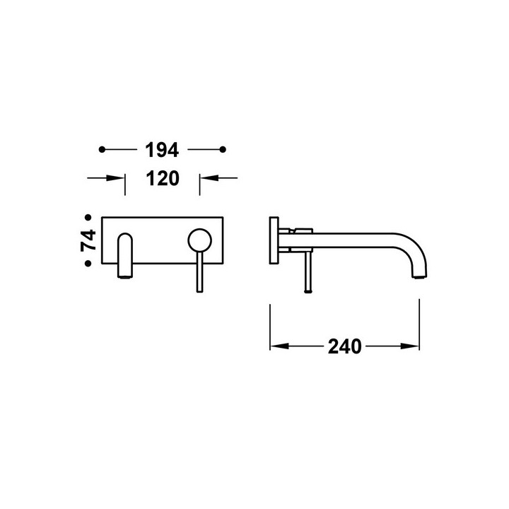 Element naścienny do podtynkowego korpusu baterii umywalkowe TRES STUDY, wylewka 180mm,  czerń matowa