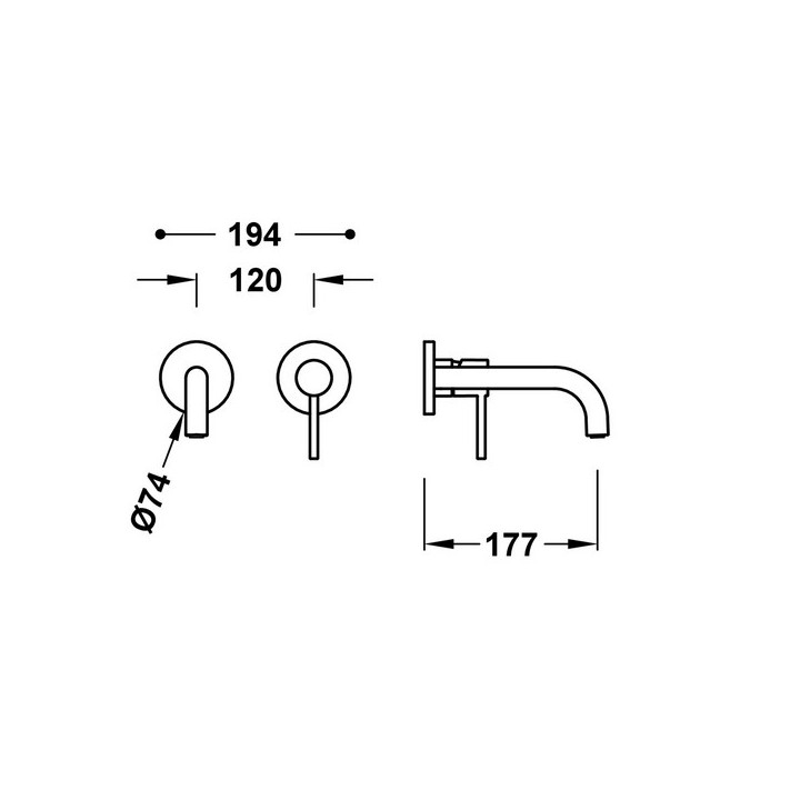 Element naścienny do podtynkowego korpusu baterii umywalkowe TRES STUDY, wylewka 177mm, stal 