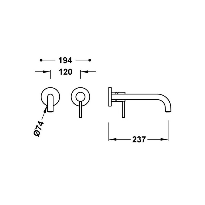 Element naścienny do podtynkowego korpusu baterii umywalkowe TRES STUDY, wylewka 237mm, chrom