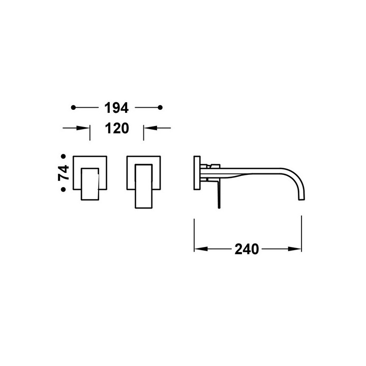 Element naścienny do podtynkowego korpusu baterii umywalkowe TRES Cuadro, wylewka 240mm, chrom 