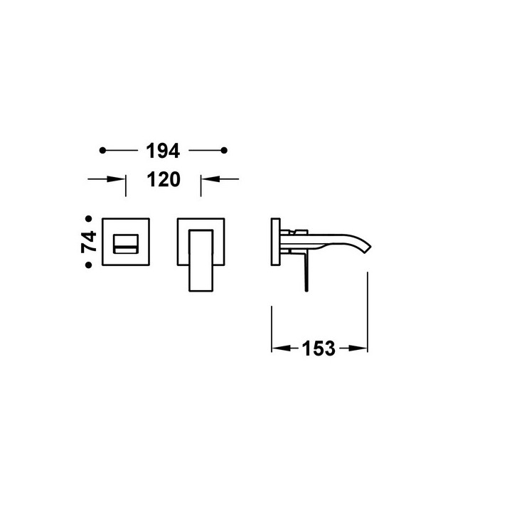 Element naścienny do podtynkowego korpusu baterii umywalkowe TRES Cuadro, wylewka 240mm, złoto 