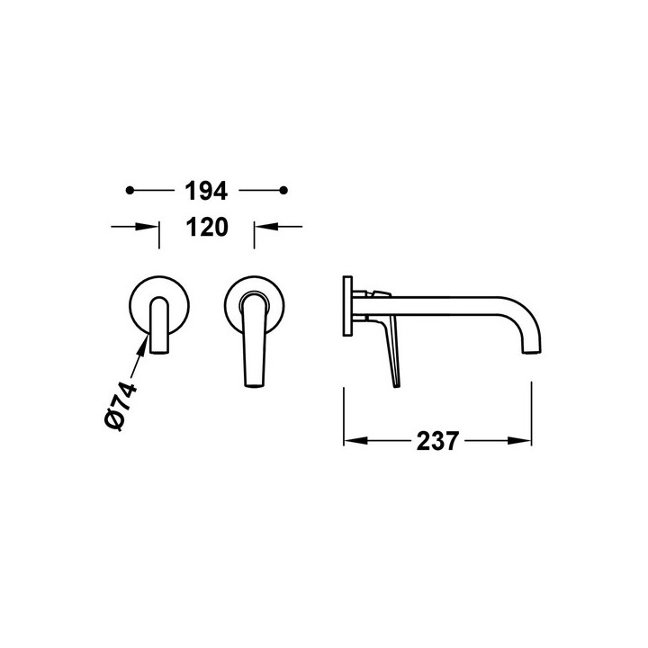 Element naścienny do podtynkowego korpusu baterii umywalkowej TRES FUJI, wylewka 177mm, chrom