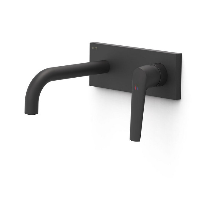 Element naścienny do podtynkowego korpusu baterii umywalkowej TRES FUJI, wylewka 237mm, czerń matowa